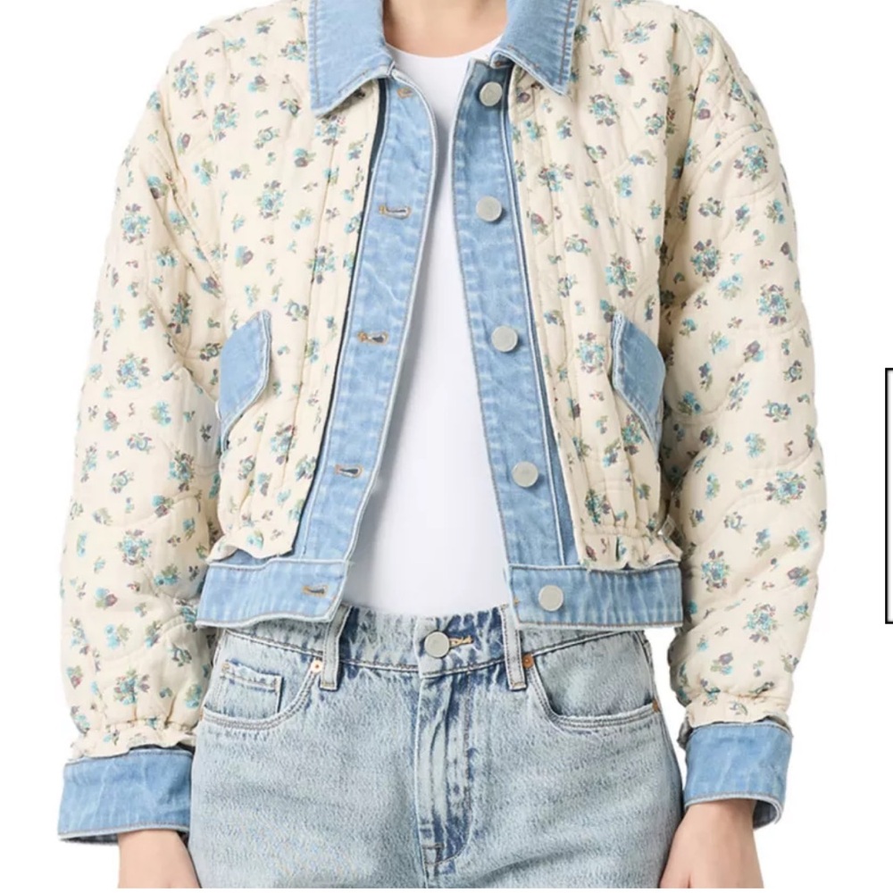 Blank NYC Quilted Floral Jean Jacket in Love Birds